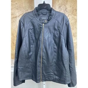 Lane Bryant Womens Black Faux Leather Long‎ Sleeve Full-Zip Jacket Size 22/24